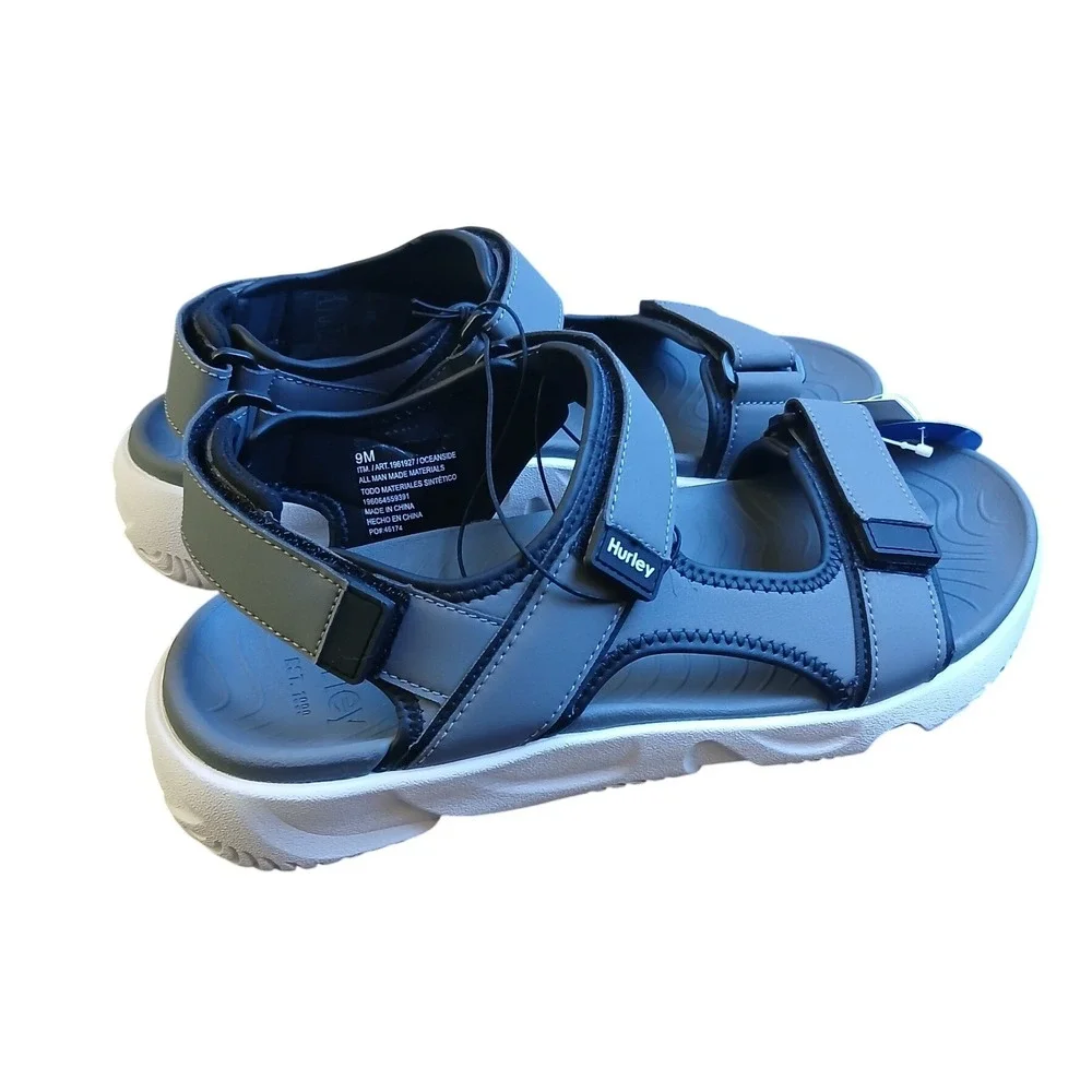 Hurley Mens Oceanside Sport Sandals Gray White Strappy Hook Loop Size 9 1961927